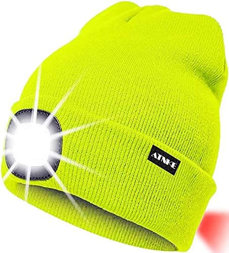 ATNKE 8LED Lighted Knit Hat,USB Rechargeable Running Headlamp Cap Ultra Bright Waterproof Light Lamp and Flashing Alarm Red Tail Light Multi-Color