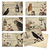 Whaline 36Pcs Halloween Postcards Vintage Owl Crow Skull Post Cards Assortment 6 Designs Greeting Cards for Party Favors Supplies, 4 x 6 Inch