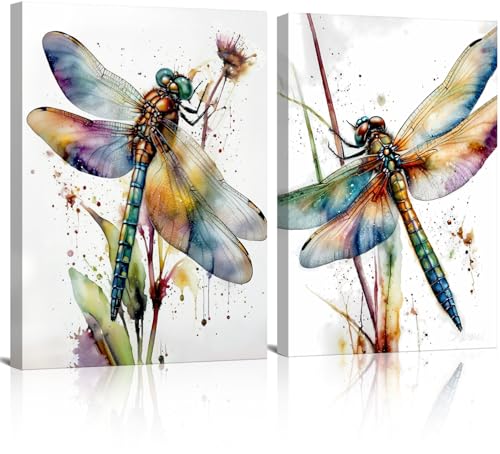 Dragonfly Canvas Wall Art Watercolor Floral Dragonfly Decor 12x16 Inch