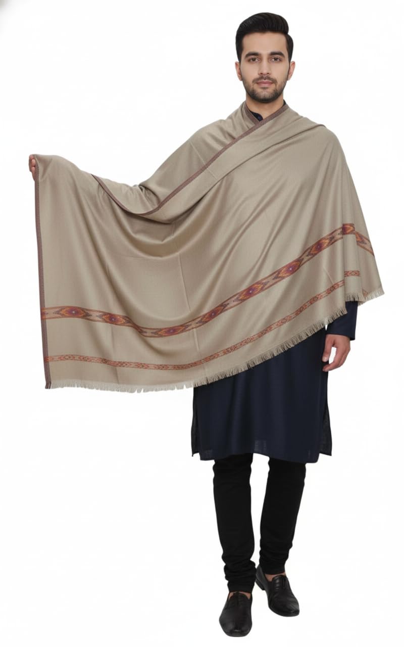 KAVIM Grey Wool Solid Men's Kullu Border Shawl KA-SWL-63-picture-33