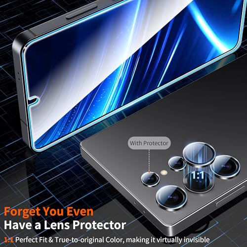 Image of firtstnow 3 Pack for Samsung Galaxy S25 Ultra Screen Protector Tempered Glass + 1 Pack Camera Lens Protector, Military Grade Shatterproof, 9H Hardness, Fingerprint Unlock,Case Friendly 6.9 Inch