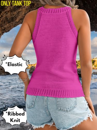 Image of ChiaoLezhee Women's Summer Knit Tank Tops, Racerback High Neck Lightweight Sweater Vest, Dressy Casual Outfits
