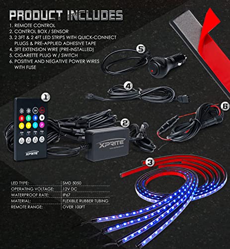 Xprite UGL-62709-G2-FBA Car Underglow Neon Accent Strip Lights, 4Pcs Rgb 252 Leds Underglow Kit With Sound Active Function Music Mode & Wireless Remote, Exterior Car Lights Underbody Lighting thumb #6