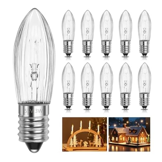 SCNNC Riffelkerze Spitzkerze Topkerze E10 3W 55V, Schwibbogen Ersatzbirnen für 4 Brennstellen, Warmweiß 2700K, Kerze Glühbirne Lichterbogen E10 für Innen Lichterkette Weihnachtsbaum, 10 Stück