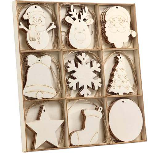 Wohohoho 45Pcs Unfinished Paintable Blank Wooden Christmas Ornaments...