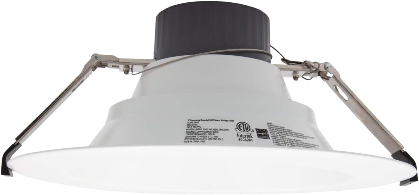 Maxxima 8 in. Recessed Commercial LED Downlight, Selectable Color Temperature/Wattage, up to 2300 Lumens, Low Voltage 0-10V Dimmer Electrical Light Switch w/Indicator Light, Dimmable