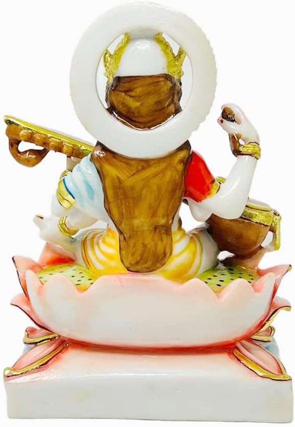 GLOOKS Maa Saraswati Idol/ Goddess of Knowledge, Multicolor, 12 Inches (Composite Marble)