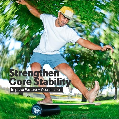 Image of The Original Indo Board - Balance Board Trainer for Core Strength, Stability & Athletic Performance - Surfing, Skateboarding, Snowboarding, Yoga, Physical Therapy & More. Includes Board and Roller.