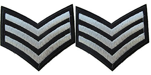 Fat-Catz-Copy-Catz Men's Silver Sergeant Patch 2X Silver Sarge Sergeant Stripes Military Army Ranking Iron On Sew On Embroidered Badge Applique Motif Patch