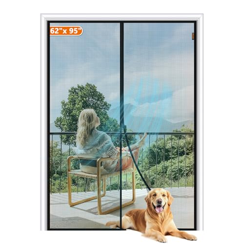 Image of MAGZO Magnetic Screen Door Fit Door Size 62 x 95 Inch, Screen Size 64 inch x 96 inch Strong Magnets Mesh, Reinforced Fiberglass Net for Patio and Front Entrances, Gray