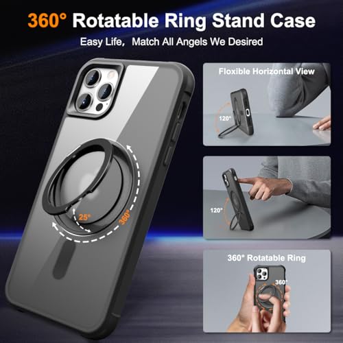 Image of Compatible with iPhone 12 /12 Pro Case with Stand 6.1 inch,Black | Matte Translucent Phone Case for iPhone 12 /12 Pro,360 Magnetic Ring Stand,Compatible Mag-Safe,Military Grade Protection