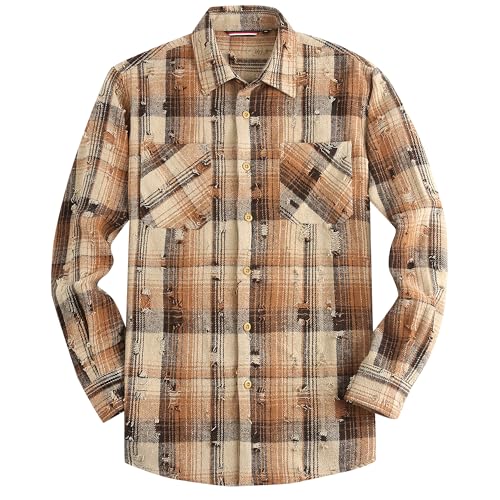 Image of WARHORSEE Flannel Shirt for Men Long Sleeve Button Down Plaid Shirts