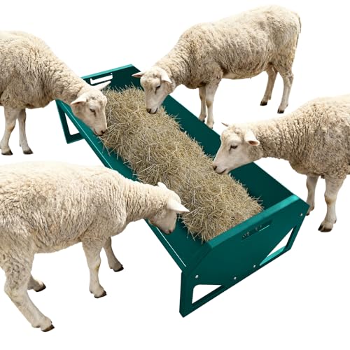 ActiveTrail 45.13\" Heavy Duty Steel Goat Feeder, Heavy Duty 22 Gallon Capacity Livestock Feed Trough, Thickened Livestock Feeder for Goats, Sheep, Horses, Cattle, Alpacas, Easy to Clean, Dark Green