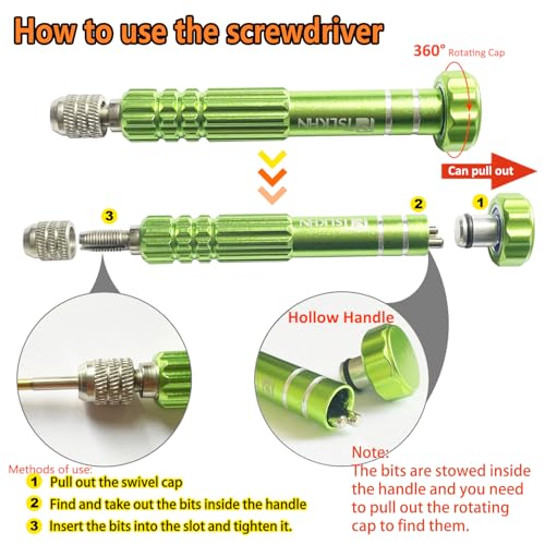 Image of PTSLKHN Eye Glass Repairing Kit, S2 Steel Screwdriver with 15 Types of Screws, Precision Eyeglass Repair Tool Set (Green2in1-screws)