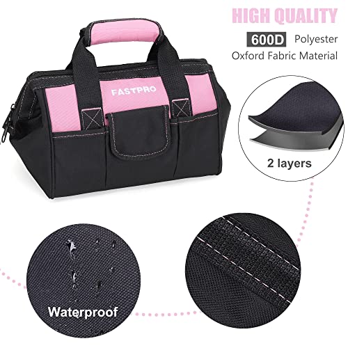 Image of FASTPRO 12-Inch Pink Tool Bag, Wide Mouth Open Storage Bag