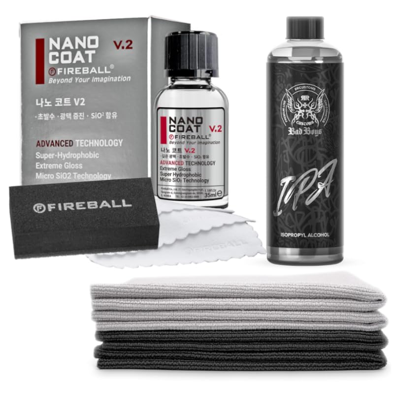 Fireball NANO COAT V2 Auto Keramikversiegelung Premium Lackschutz Set - High End Auto Lackversiegelung + IPA Lackentfetter + 4 Premium Poliertücher