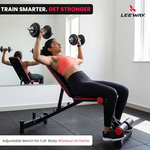 Image of Leeway LF85 Adjustable Bench Press for Home Gym Setup Chair | Foldable Workout Gym Bench for Home with Incline Decline Flat, Multipurpose Exercise Fitness Equipment | Strength Training Table (Black, Bench LF85, 1)