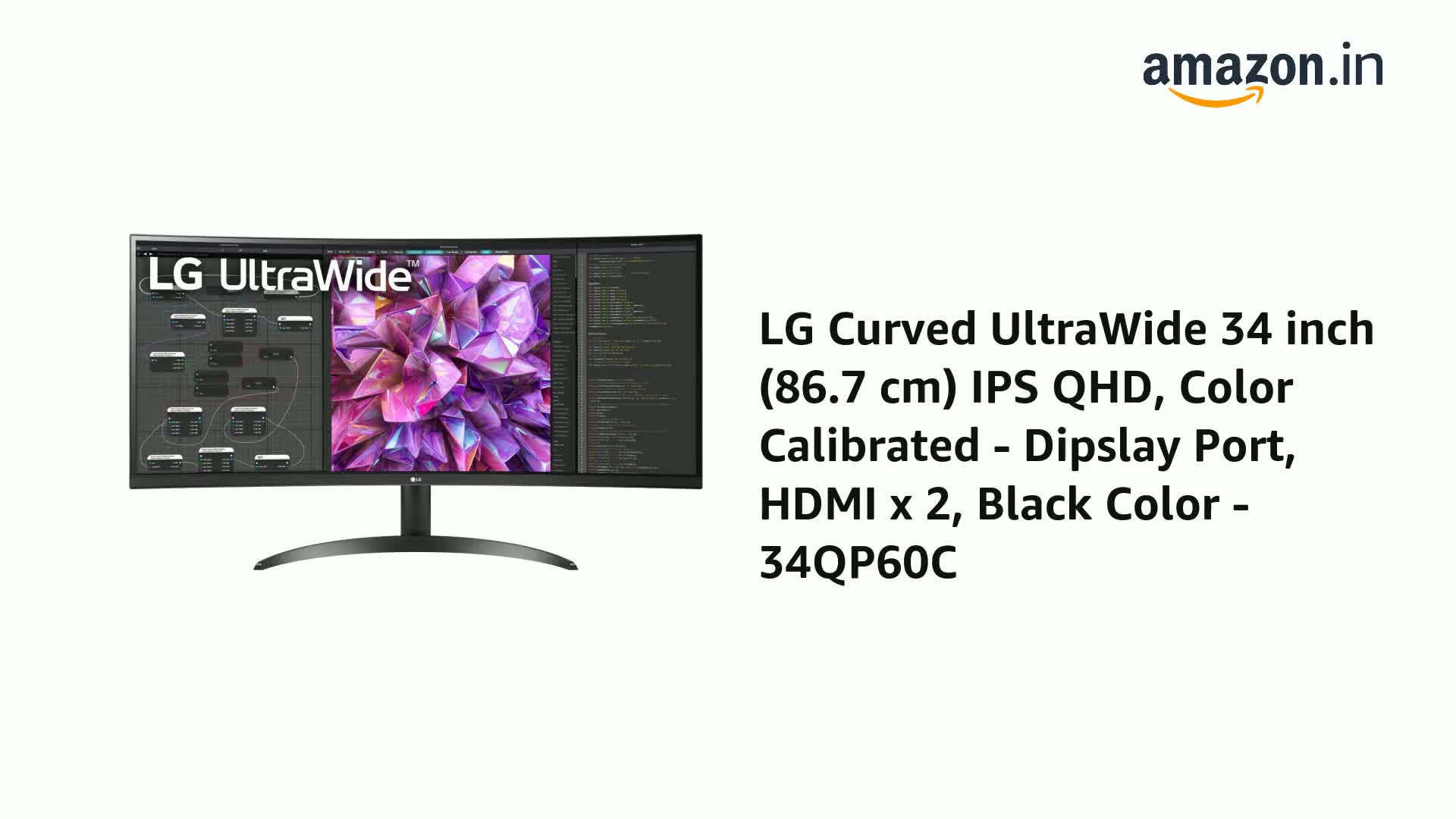【美品】LG モニター ディスプレイ 34WQ60C-B 34インチ LG 34WQ60C Curved UltraWide Monitor, 34 inch (86.7 cm) IPS QHD