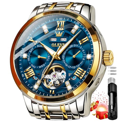 Image of OLEVS Mens Automatic Mechanical Watch Skeleton Tourbillon Luxury Dress Stainless Steel Wrist Watch