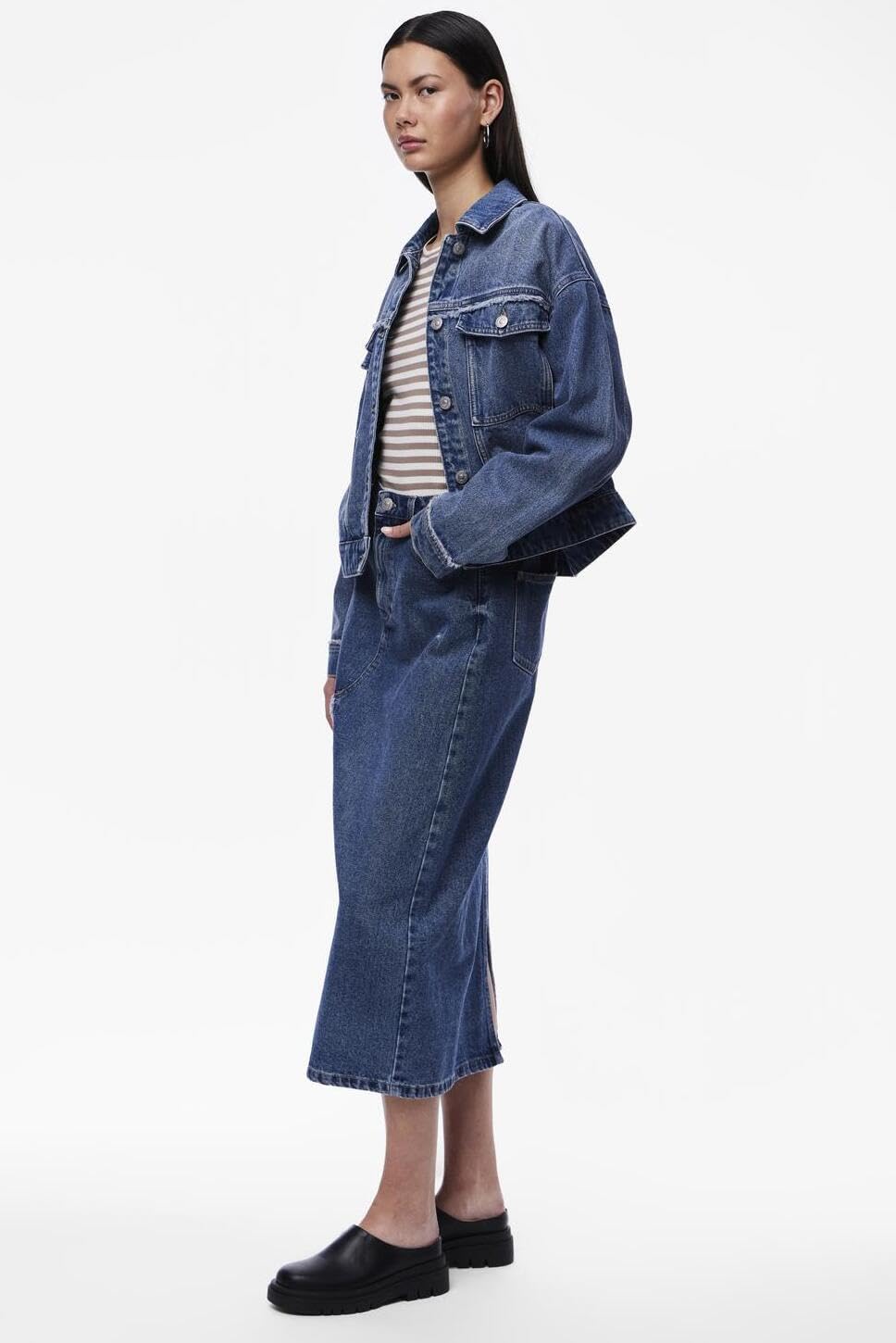 PCALFI HW Long Skirt, niebieski (medium blue denim), M