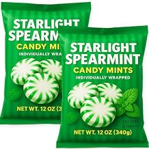 Spearmint Candy Starlight Mints 2 Bags 12 oz Each - Individually Wrapped Hard Candy Green Breath Mint - 24 oz Total Bulk