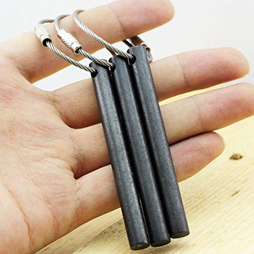 3.14'' Pack of 3 Drilled Ferro Rod Flint Fire Starter with Keychain - Image 2