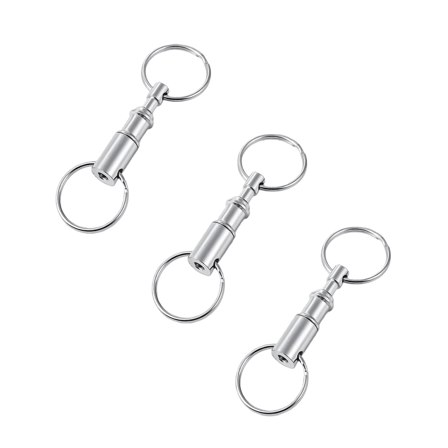 Detachable Pull Apart Silver Key Rings Keychains-Heavy Duty Dual Key Ring Pull Apart Snap Lock Holder with Split Rings (3 Pack)