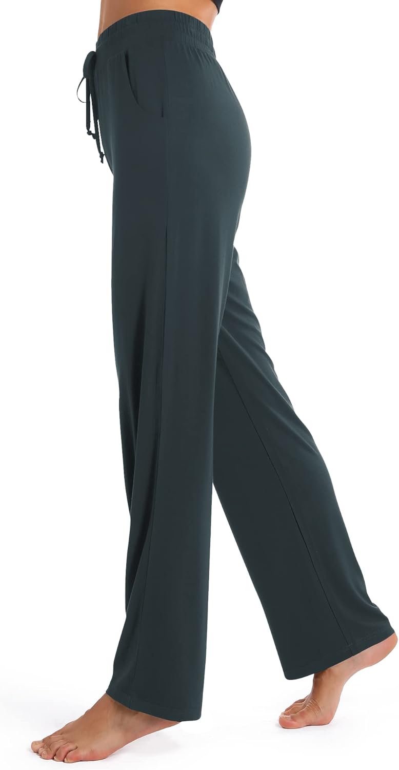 Urban CoCo Women's Straight Leg Long Pants Elastic High Waist Drawstring Casual Trousers with Pockets - Image 3