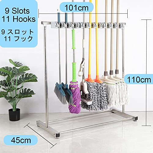 Broom And Mop Holder Put Wet Mops, Movable Commercial Stainless Steel Mop Rack, Cleaning Supplies Organizer,Garden Tool Storage,Mop Drain Rack,Umbrella Stand,for Garage,Schools,Hospitals,Factories ( S