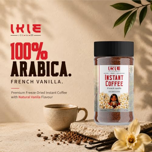 Image of IKIE French Vanilla Instant Coffee Powder 100g | 100% Arabica | Rich Creamy Vanilla Flavour | No Chicory | 50 Cups | Cafe Style Coffee in seconds