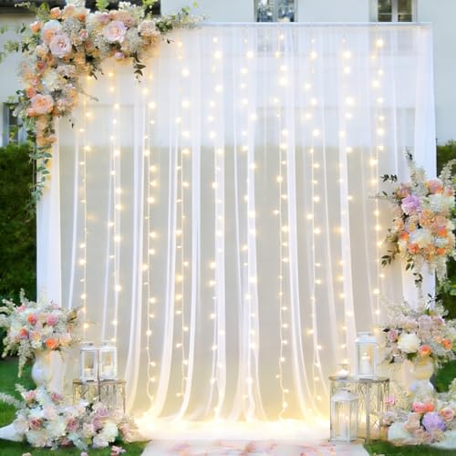 Realparkly White Tulle Backdrop with Lights, 10x8ft
