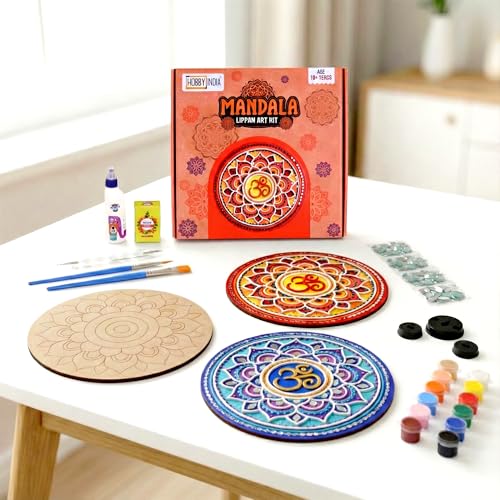 Image of HOBBY INDIA Lippan Art and Craft Materials Kit for Adults and Beginners I Premarked MDF Board Mandala Art Painting DIY Kit for Room Wall Hanging Office and Home Decoration (Mandala)