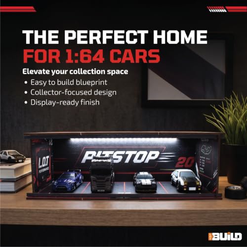 Image of Garage for 1:64 Cars, Toy Car Garage, Diorama & Storage Playset, Parking Garage for Die-Cast & 1:64 Mini RC Cars, DIY Building Kit, Car Display Set (Black)