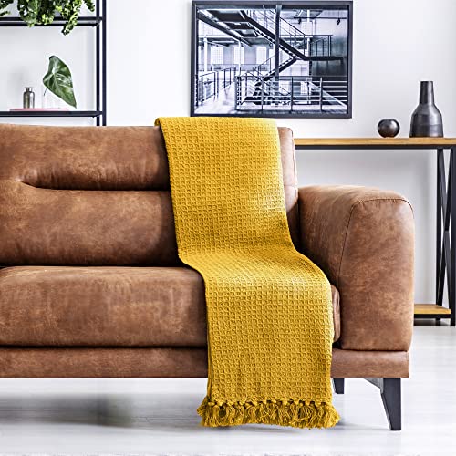 Emma Barclay Honeycomb – Überwurfdecke aus recycelter Baumwolle mit Schlichter Waffelstruktur für Stuhl, Sofa und Sofa in Ocker – 50 x 60 (127 x 152 cm)