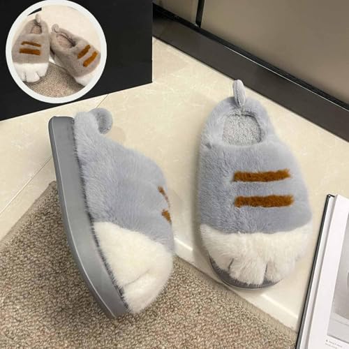 Cartoon Cat Paw Slippers, 2024 3D Cozy Fluffy Plush Cloud Slippers, Indoor Home Japanese Cat Foot Slippers3