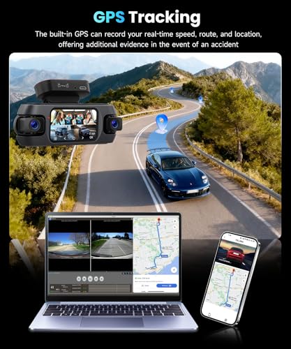 Image of 4K 360Dash Cam Front Rear Left Right Inside with WiFi GPS, 4 Channel 4K Ultra HD Dash Camera for Cars Night Vision, G Sensor, 24 /7 Parking Mode, Loop Recording+64GB TF Card
