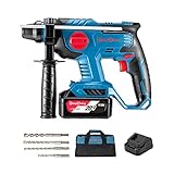 DongCheng 20V Bürstenlos Bohrhammer Akku Schlagbohrmaschine Max. Schlagenergie 2,1 J, mit 4 SDS plus Wechselfutter, 4Ah Akku und 2A Ladegerät, DCZC22