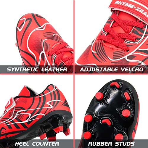Rhyme-Zeal Boys Soccer Cleats Athletic Fg/Ag Kids Soccer Shoes Football Shoes Red 12 Little Kids #TOP1