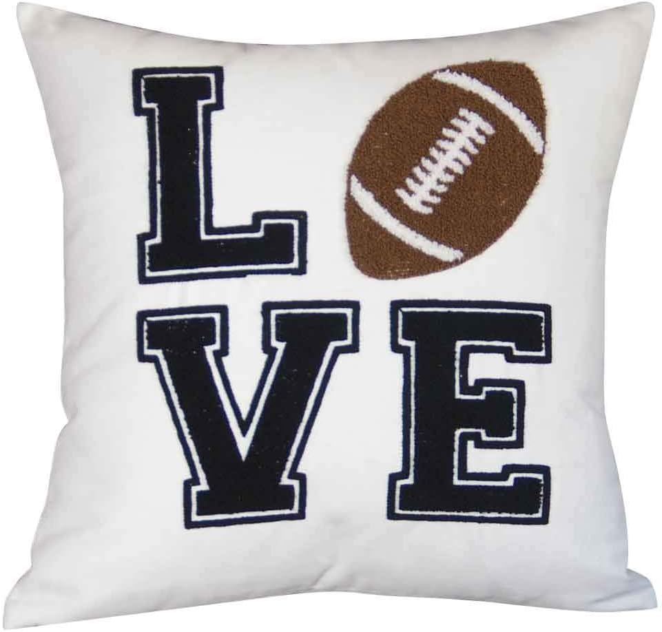 Embroidered Football Decorative Throw Pillow Cover, Love Football Throw Pillow Cover 18 Inches x 18 Inches Cover Only (Pack of 2)