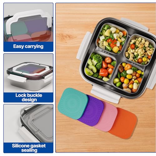 ENCYS Snackle Box Container Stainless Steel Conntainers with Lids 5 Pack,Large Stainless Steel Container(1.5qt) and Set of 4 Snack Containers,Convenient to Carry,Suitable for Picnics and Travel — view 3