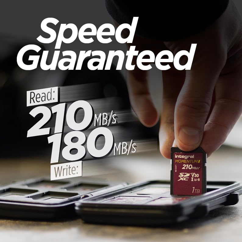 Integral Momentum I - Scheda SDXC V30 U3 da 256 GB, fino a 210 MB/s in lettura, 180 MB/s in scrittura, per DSLR, mirrorless e videocamere, video 4K UHD e modalità Burst, impermeabile, antiurto