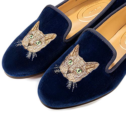 Image of Journey West Women's Velvet Loafer Flat with Embroidery Velvet Slippers