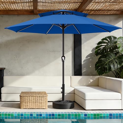Image of AreShark 12ft 2 Tiers Patio Umbrella - Outdoor Umbrella Waterproof UV Protection, Market Table Umbrella w / 8 Sturdy Ribs&Crank for Pool, Porch, Garden(Royal Blue)