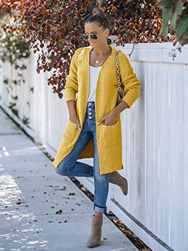 Merokeety Women's Long Sleeve Soft Chunky Knit Sweater Open Front Cardigan Outwear With Pockets,Bright Mustard,Large #TOP2