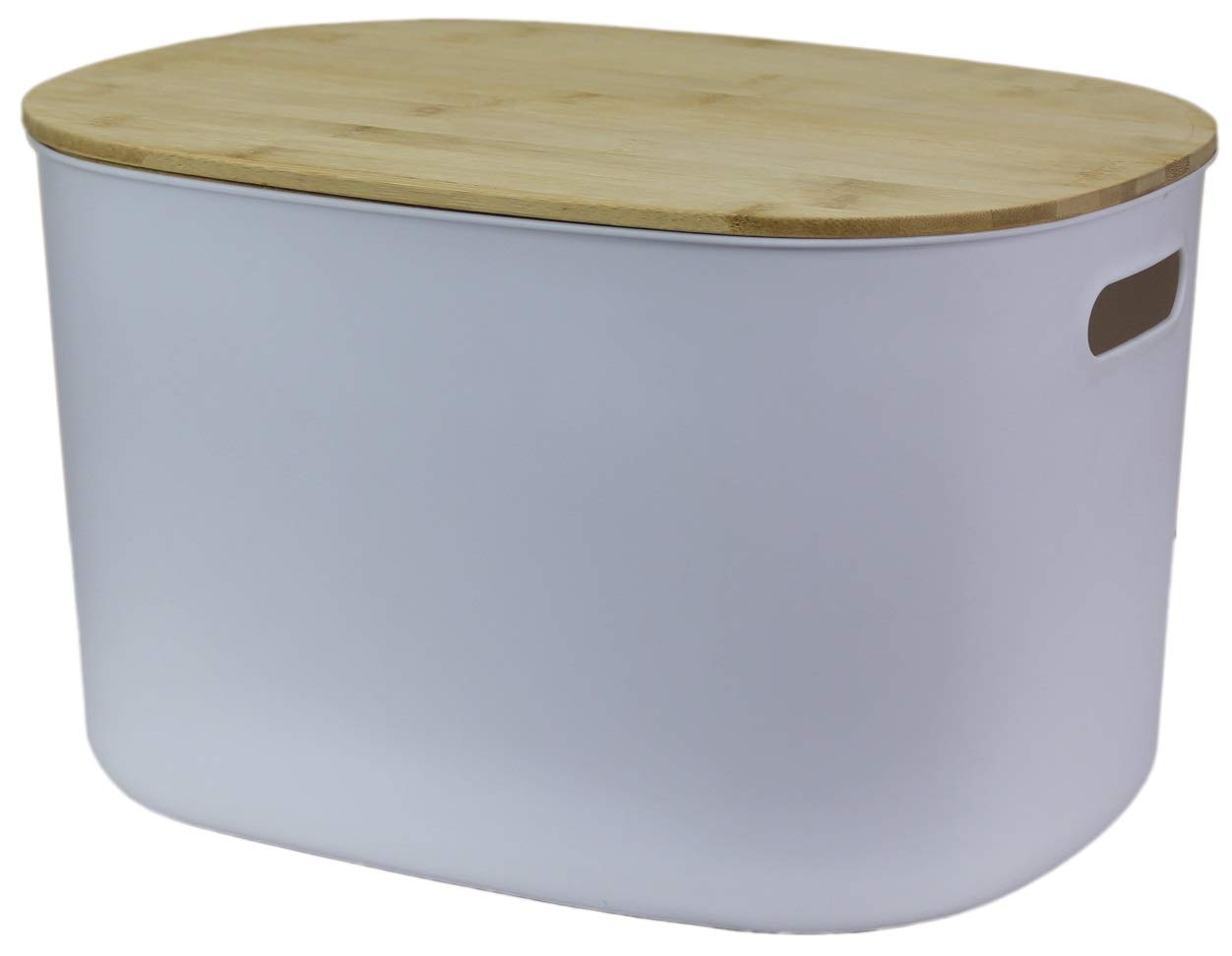Muddy Hands White Plastic Storage Box With Bamboo Lid Home Kitchen Bedroom Bathroom Office Stackable Lidded Basket Container (4, 18 Litre )