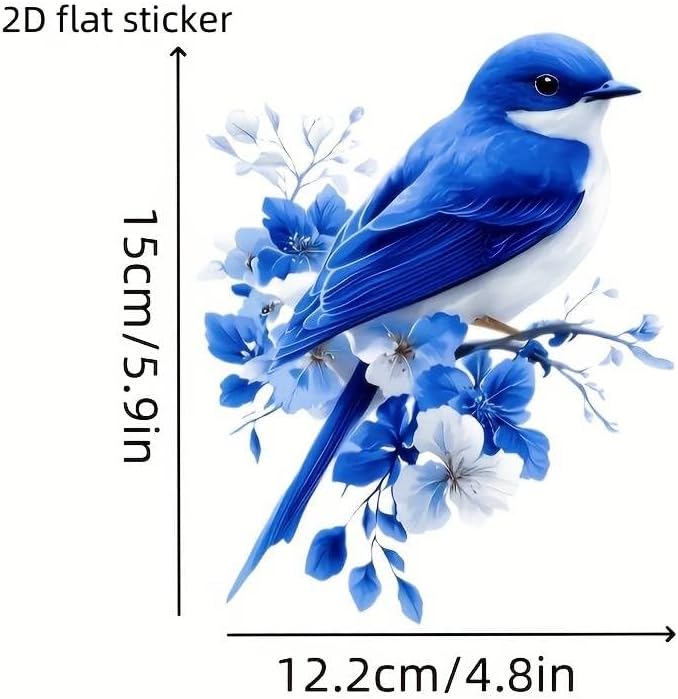 Blue Flower Bluebird PVC Vinyl Car Decals Stickers Waterproof Self-Adhesive Decals for Cars, Laptops, Trucks, Motorcycles Wall Window Luggage Scratch Cover Door Decor Sticker - Image 2