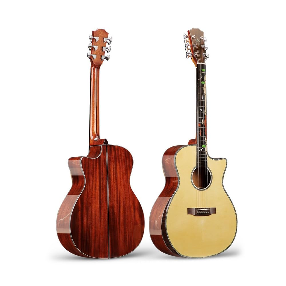 La chitarra folk ByErz da 41 pollici in abete rosso con impiallacciatura singola con design unico del modello della tastiera e superficie originale color legno è adatta for esercitarsi e suonare, prin