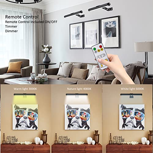 Image of Rechargeable Picture Light Battery Operated, Wireless Painting Light with Remote Control,Metal Art Light Dimmable Display Lamp,3 Modes with Timer for Dartboard Frame Picture Gallery