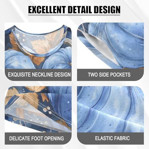 Pajama Sets Short Sleeve Blue Pumpkins with Autumn Leaves Soft Cotton Summer Sleepwear 2 Piece PJS Size 5-14T3