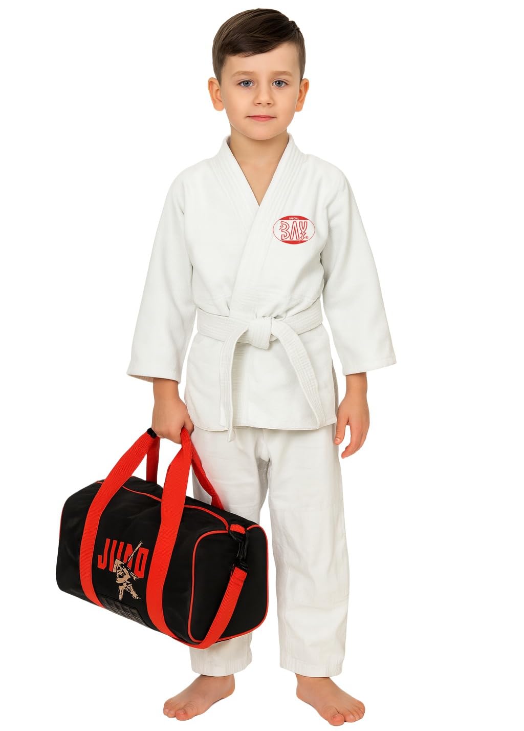 BAY Sporttasche für Kampfsport mit Judo-Aufdruck, Nylon Material, Schultergurt und Seitentasche, Schwarz/Rot, L 50 cm